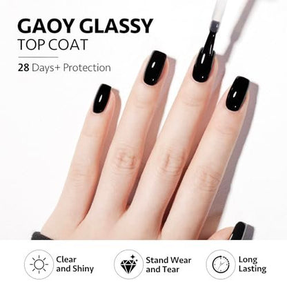 GAOY Gel Top Coat and Nail Glue Gel Set - 2 Pack 16ml Clear Glossy No Wipe Combo for UV Light Cure