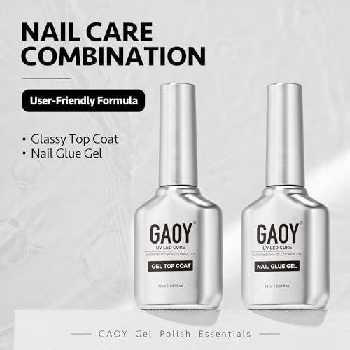 GAOY Gel Top Coat and Nail Glue Gel Set - 2 Pack 16ml Clear Glossy No Wipe Combo for UV Light Cure - görsel 12