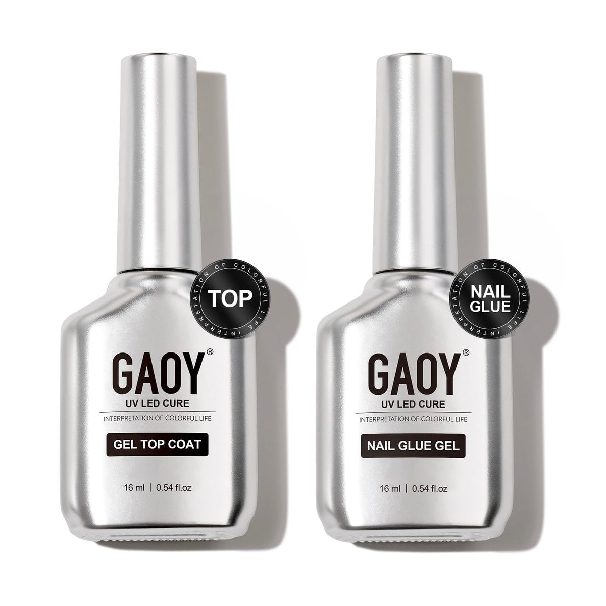 GAOY Gel Top Coat and Nail Glue Gel Set - 2 Pack 16ml Clear Glossy No Wipe Combo for UV Light Cure - görsel 1