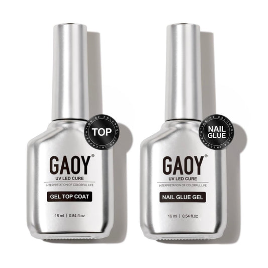GAOY Gel Top Coat and Nail Glue Gel Set - 2 Pack 16ml Clear Glossy No Wipe Combo for UV Light Cure