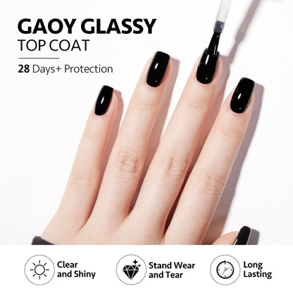 GAOY Gel Top Coat and Nail Glue Gel Set - 2 Pack 16ml Clear Glossy No Wipe Combo for UV Light Cure