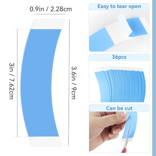 Tenalleys 36-Pack Blue Wig Tapes for Lace Wigs – Double Sided Waterproof Invisible Adhesive Tape Strips for Toupee & Lace Front Wig - görsel 6