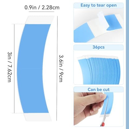 Tenalleys 36-Pack Blue Wig Tapes for Lace Wigs – Double Sided Waterproof Invisible Adhesive Tape Strips for Toupee & Lace Front Wig