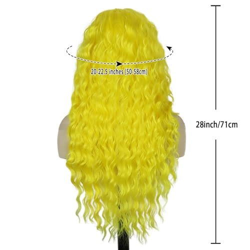 GNIMEGIL 28 Inch Yellow Long Curly Wavy Wig - Lemon Meringue Color, Free Part Hairline, High Temperature Fiber, Perfect for Halloween Smurfette Costume Cosplay - görsel 4
