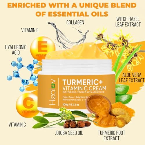 Healov Turmeric Cream for Skin Brightening - All Natural Face & Body Turmeric Lotion, Fights Acne, Evens Tone, Reduces Dark Spots & Sun Damage (Large 3.3 oz) - görsel 10