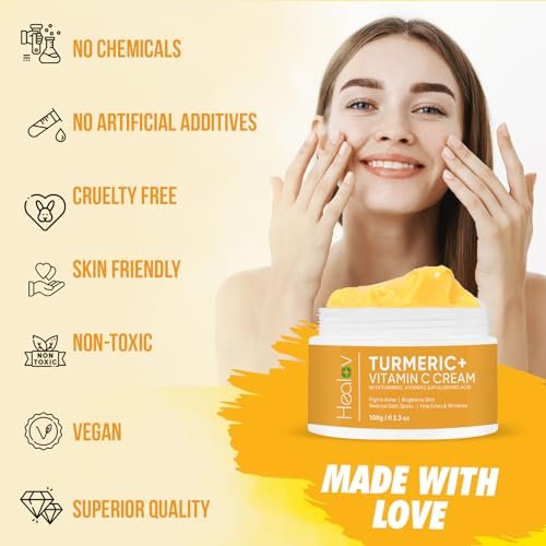 Healov Turmeric Cream for Skin Brightening - All Natural Face & Body Turmeric Lotion, Fights Acne, Evens Tone, Reduces Dark Spots & Sun Damage (Large 3.3 oz) - görsel 4