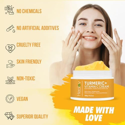 Healov Turmeric Cream for Skin Brightening - All Natural Face & Body Turmeric Lotion, Fights Acne, Evens Tone, Reduces Dark Spots & Sun Damage (Large 3.3 oz)