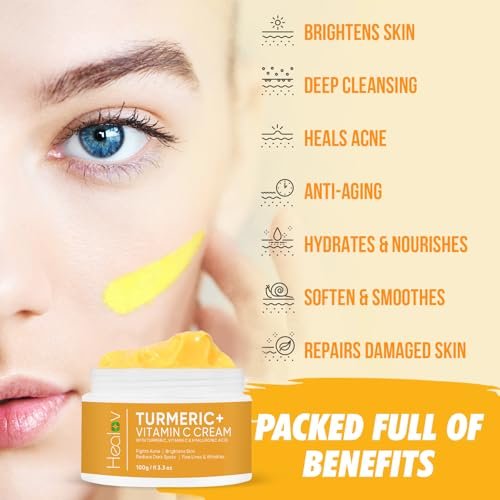 Healov Turmeric Cream for Skin Brightening - All Natural Face & Body Turmeric Lotion, Fights Acne, Evens Tone, Reduces Dark Spots & Sun Damage (Large 3.3 oz) - görsel 8