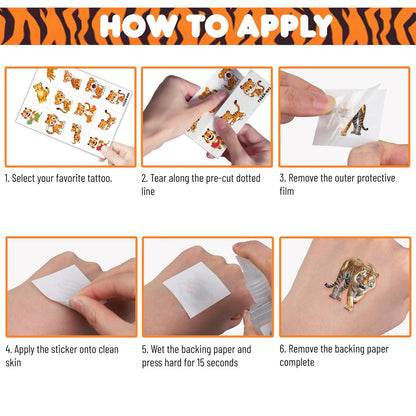 96PCS Tiger Temporary Tattoos for Kids – Jungle Animal Theme Birthday Party Favors, Cute Wild Cat Stickers for Boys Girls, Classroom Gifts, Prizes, and Rewards