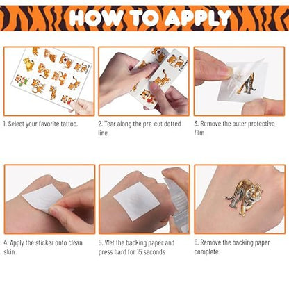 96PCS Tiger Temporary Tattoos for Kids – Jungle Animal Theme Birthday Party Favors, Cute Wild Cat Stickers for Boys Girls, Classroom Gifts, Prizes, and Rewards