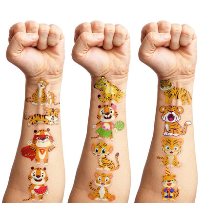 96PCS Tiger Temporary Tattoos for Kids – Jungle Animal Theme Birthday Party Favors, Cute Wild Cat Stickers for Boys Girls, Classroom Gifts, Prizes, and Rewards