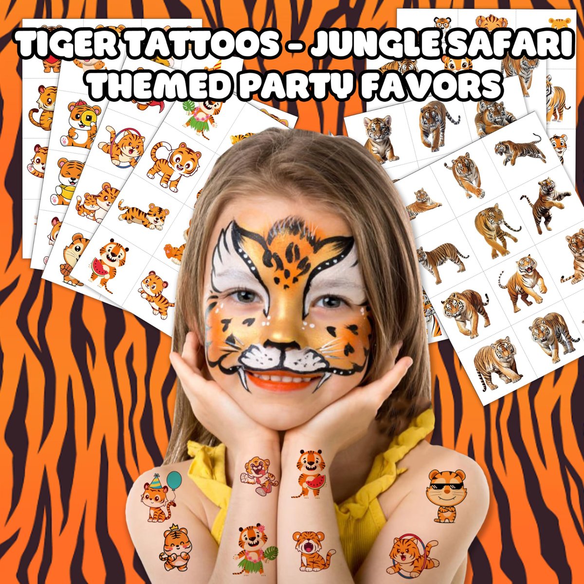 96PCS Tiger Temporary Tattoos for Kids – Jungle Animal Theme Birthday Party Favors, Cute Wild Cat Stickers for Boys Girls, Classroom Gifts, Prizes, and Rewards - görsel 7