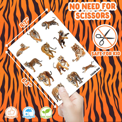 96PCS Tiger Temporary Tattoos for Kids – Jungle Animal Theme Birthday Party Favors, Cute Wild Cat Stickers for Boys Girls, Classroom Gifts, Prizes, and Rewards