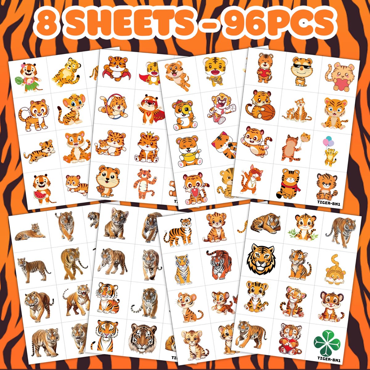 96PCS Tiger Temporary Tattoos for Kids – Jungle Animal Theme Birthday Party Favors, Cute Wild Cat Stickers for Boys Girls, Classroom Gifts, Prizes, and Rewards - görsel 5