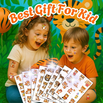 96PCS Tiger Temporary Tattoos for Kids – Jungle Animal Theme Birthday Party Favors, Cute Wild Cat Stickers for Boys Girls, Classroom Gifts, Prizes, and Rewards