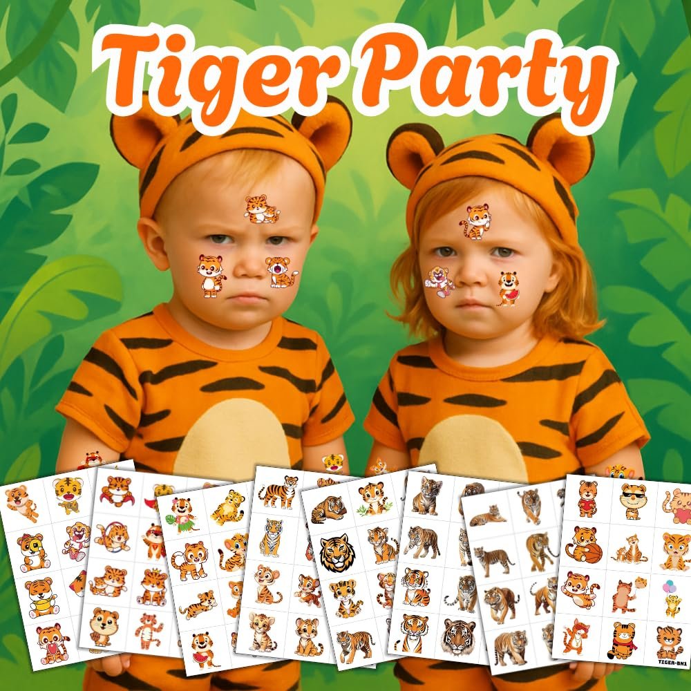 96PCS Tiger Temporary Tattoos for Kids – Jungle Animal Theme Birthday Party Favors, Cute Wild Cat Stickers for Boys Girls, Classroom Gifts, Prizes, and Rewards - görsel 11