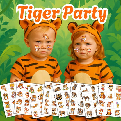 96PCS Tiger Temporary Tattoos for Kids – Jungle Animal Theme Birthday Party Favors, Cute Wild Cat Stickers for Boys Girls, Classroom Gifts, Prizes, and Rewards