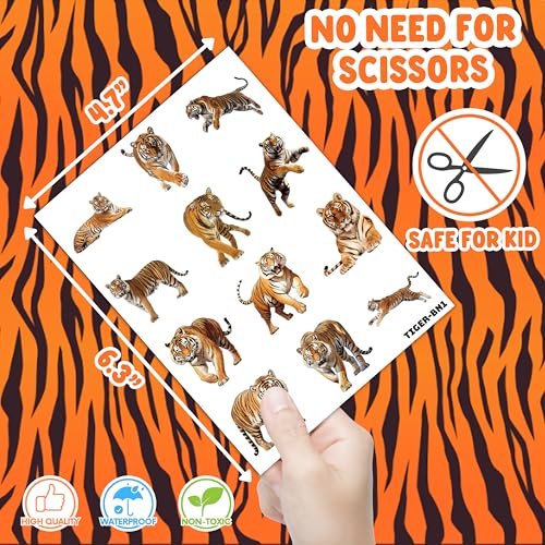 96PCS Tiger Temporary Tattoos for Kids – Jungle Animal Theme Birthday Party Favors, Cute Wild Cat Stickers for Boys Girls, Classroom Gifts, Prizes, and Rewards - görsel 10