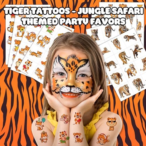 96PCS Tiger Temporary Tattoos for Kids – Jungle Animal Theme Birthday Party Favors, Cute Wild Cat Stickers for Boys Girls, Classroom Gifts, Prizes, and Rewards - görsel 8