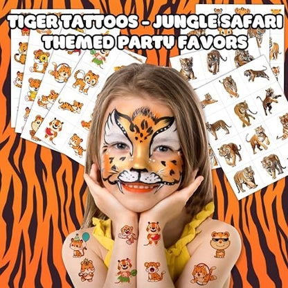 96PCS Tiger Temporary Tattoos for Kids – Jungle Animal Theme Birthday Party Favors, Cute Wild Cat Stickers for Boys Girls, Classroom Gifts, Prizes, and Rewards