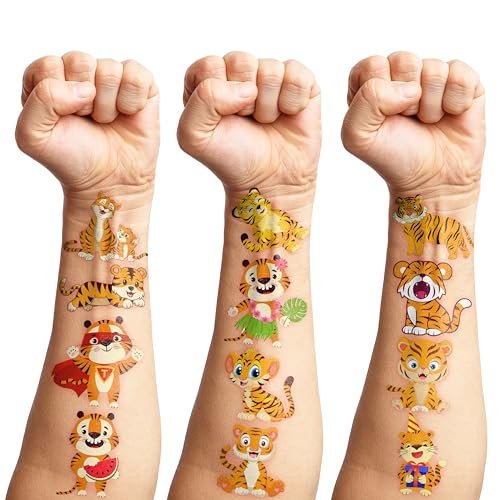 96PCS Tiger Temporary Tattoos for Kids – Jungle Animal Theme Birthday Party Favors, Cute Wild Cat Stickers for Boys Girls, Classroom Gifts, Prizes, and Rewards - görsel 18