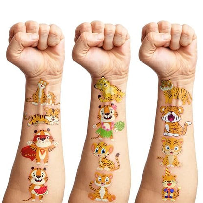 96PCS Tiger Temporary Tattoos for Kids – Jungle Animal Theme Birthday Party Favors, Cute Wild Cat Stickers for Boys Girls, Classroom Gifts, Prizes, and Rewards