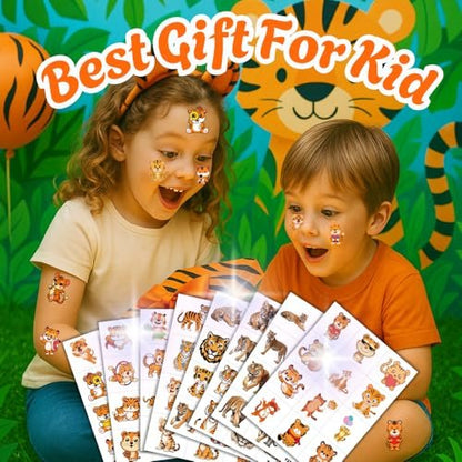 96PCS Tiger Temporary Tattoos for Kids – Jungle Animal Theme Birthday Party Favors, Cute Wild Cat Stickers for Boys Girls, Classroom Gifts, Prizes, and Rewards