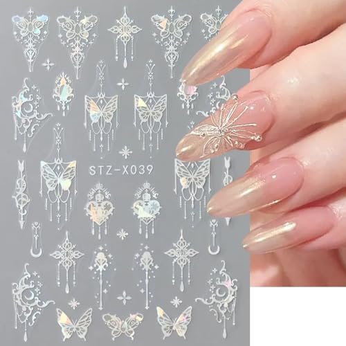 3D Punk Metallic Black & Aurora Butterfly Nail Decals - Pink & Silver Butterfly Stickers for Women Avelisse