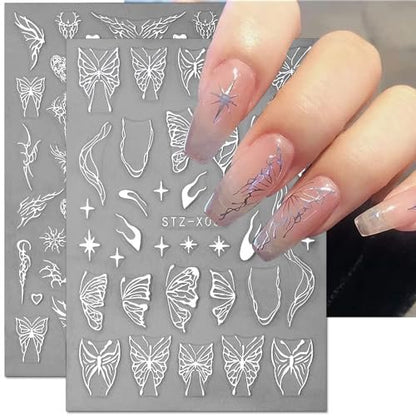 3D Punk Metallic Black & Aurora Butterfly Nail Decals - Pink & Silver Butterfly Stickers for Women Avelisse