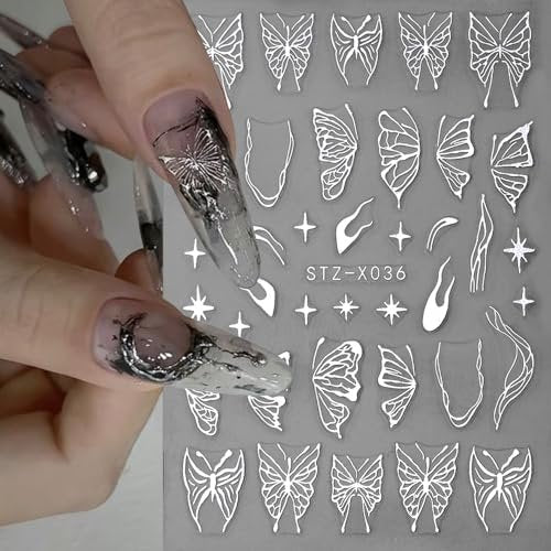 3D Punk Metallic Black & Aurora Butterfly Nail Decals - Pink & Silver Butterfly Stickers for Women Avelisse
