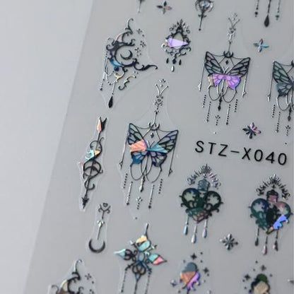 3D Punk Metallic Black & Aurora Butterfly Nail Decals - Pink & Silver Butterfly Stickers for Women Avelisse