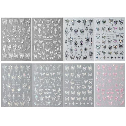 3D Punk Metallic Black & Aurora Butterfly Nail Decals - Pink & Silver Butterfly Stickers for Women Avelisse