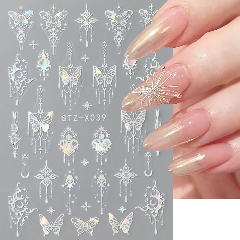 3D Punk Metallic Black & Aurora Butterfly Nail Decals - Pink & Silver Butterfly Stickers for Women Avelisse