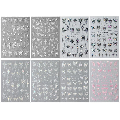 3D Punk Metallic Black & Aurora Butterfly Nail Decals - Pink & Silver Butterfly Stickers for Women Avelisse