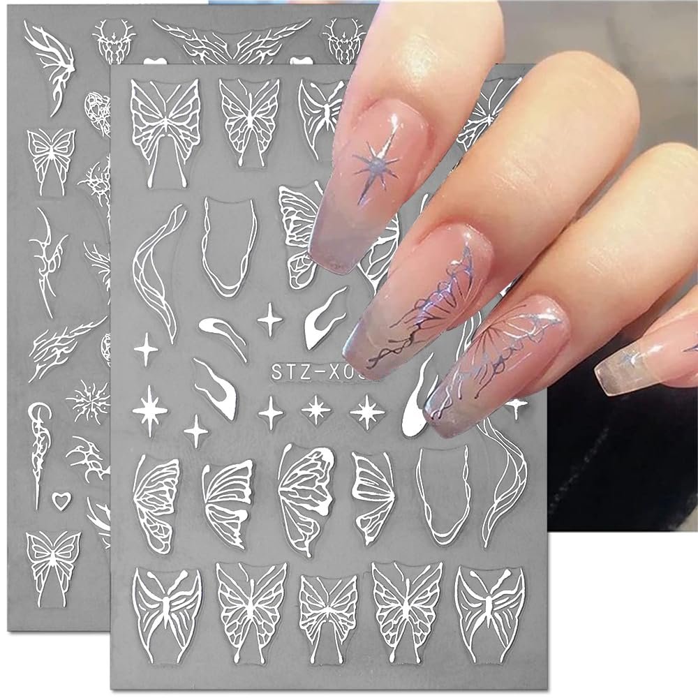 3D Punk Metallic Black & Aurora Butterfly Nail Decals - Pink & Silver Butterfly Stickers for Women Avelisse