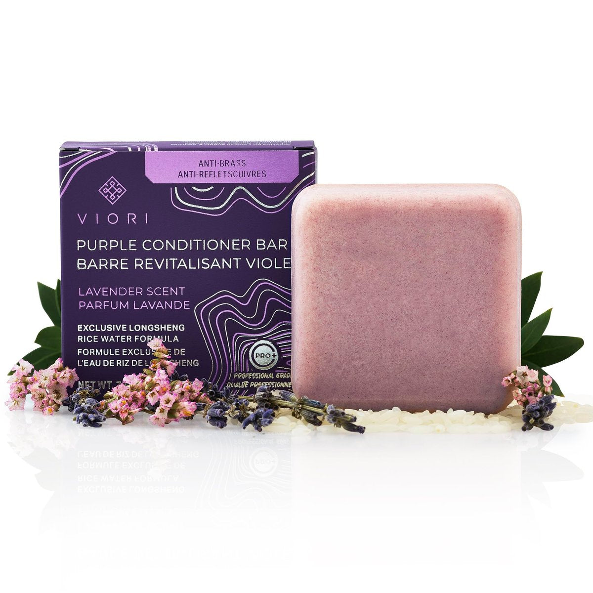 Viori Purple Conditioner Bar - Blonde Hair Toner with Longsheng Rice Water, Neutralizes Brassy Tones, 2.53 oz Avelisse