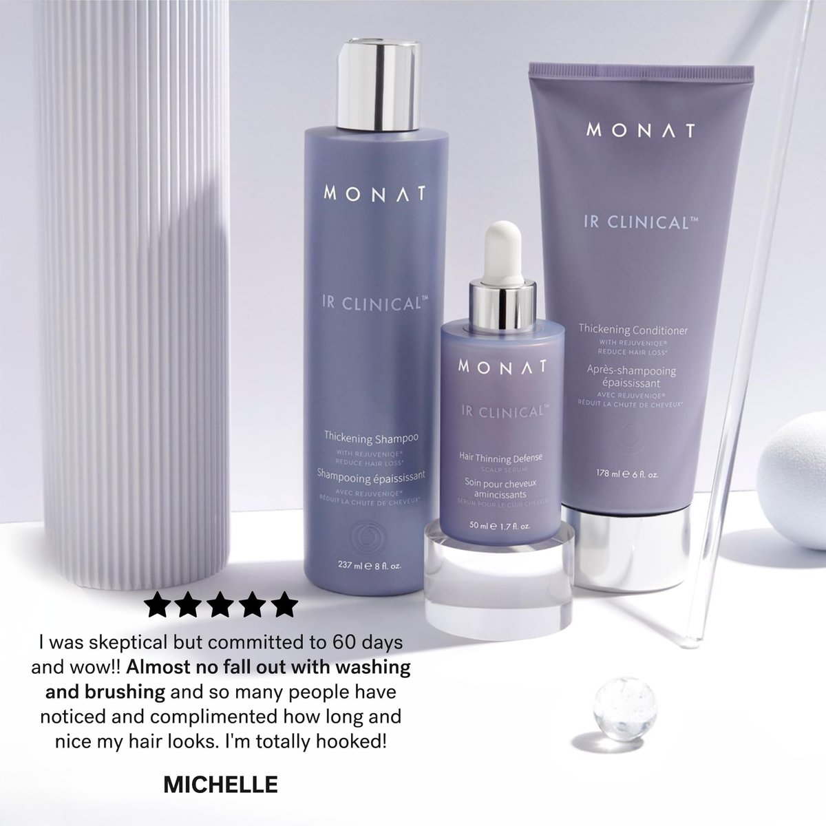 MONAT IR Clinical System – Complete Hair Care Restoration Kit with Thickening Shampoo, Conditioner & Thinning Defense Serum – Strengthens, Protects, & Revives Hair for Thicker, Fuller-Looking Results Avelisse