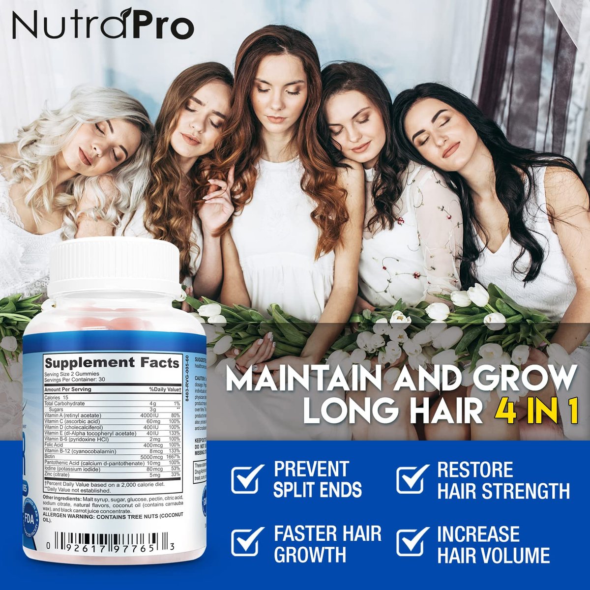 NutraPro Long Hair Gummies – Anti-Hair Loss Supplement for Faster Hair Growth of Weak, Thinning Hair – Grow Long Thick Hair with Biotin and 10 Hair Vitamins (60 Count, Pack of 2) - görsel 3