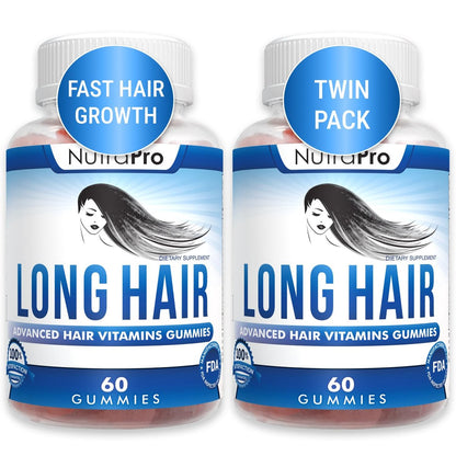 NutraPro Long Hair Gummies – Anti-Hair Loss Supplement for Faster Hair Growth of Weak, Thinning Hair – Grow Long Thick Hair with Biotin and 10 Hair Vitamins (60 Count, Pack of 2)