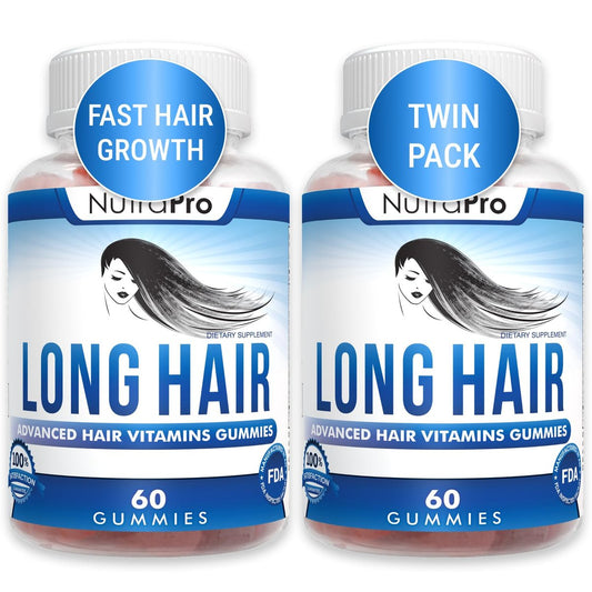 NutraPro Long Hair Gummies – Anti-Hair Loss Supplement for Faster Hair Growth of Weak, Thinning Hair – Grow Long Thick Hair with Biotin and 10 Hair Vitamins (60 Count, Pack of 2)