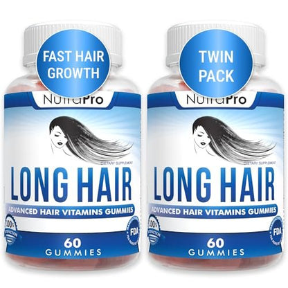 NutraPro Long Hair Gummies – Anti-Hair Loss Supplement for Faster Hair Growth of Weak, Thinning Hair – Grow Long Thick Hair with Biotin and 10 Hair Vitamins (60 Count, Pack of 2)