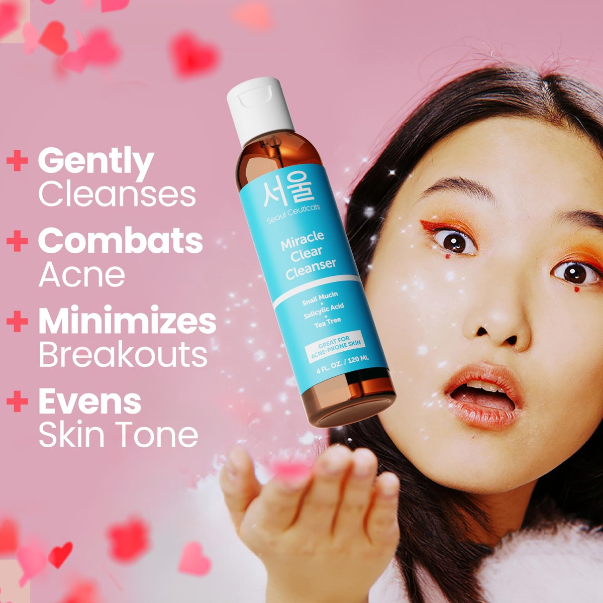 SeoulCeuticals Korean Acne Snail Cleanser Face Wash - Snail Mucin, Salicylic Acid & Tea Tree Acne Treatment for Sensitive Skin & K Beauty Glow 4oz Avelisse