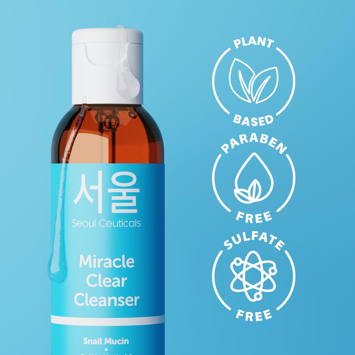 SeoulCeuticals Korean Acne Snail Cleanser Face Wash - Snail Mucin, Salicylic Acid & Tea Tree Acne Treatment for Sensitive Skin & K Beauty Glow 4oz Avelisse