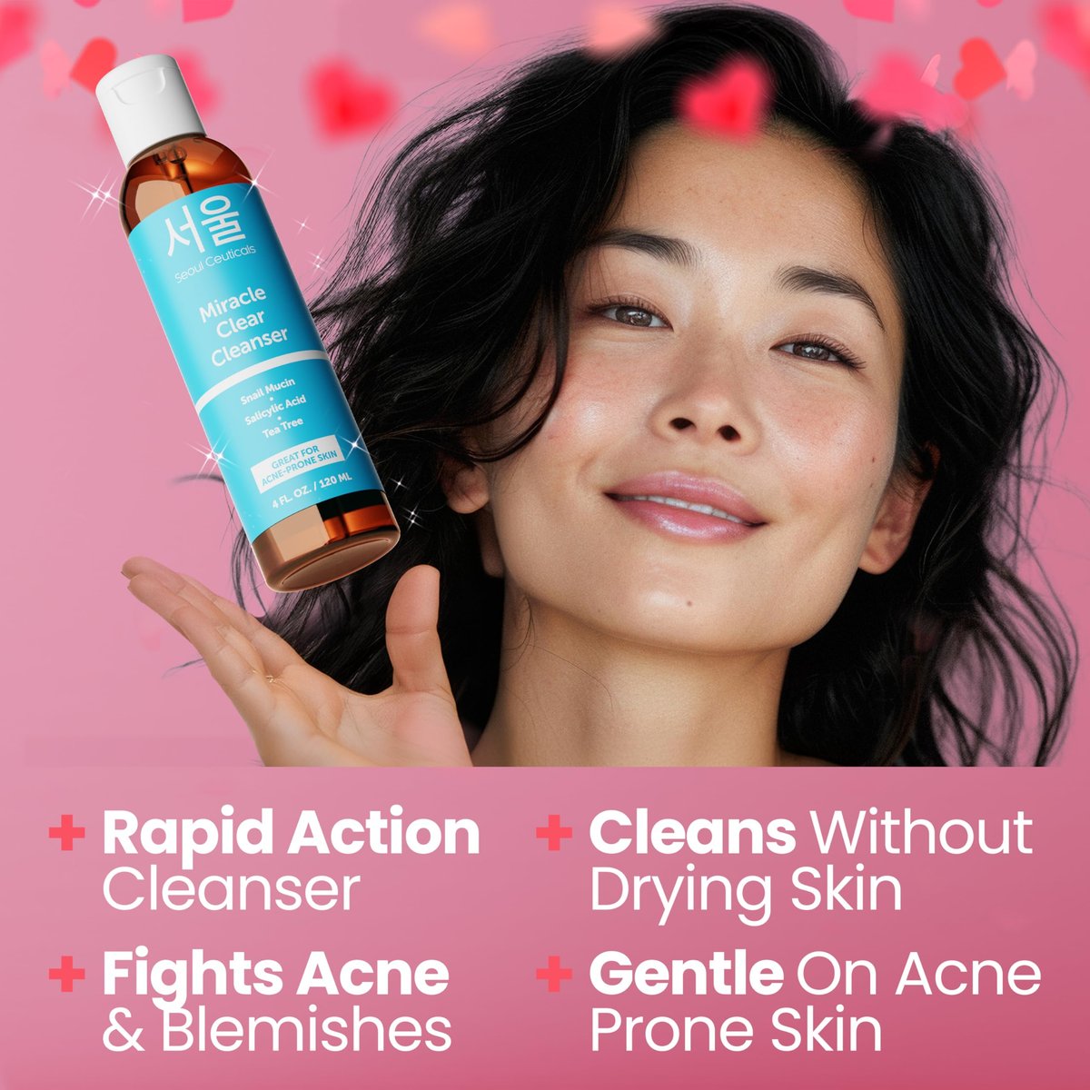 SeoulCeuticals Korean Acne Snail Cleanser Face Wash - Snail Mucin, Salicylic Acid & Tea Tree Acne Treatment for Sensitive Skin & K Beauty Glow 4oz Avelisse