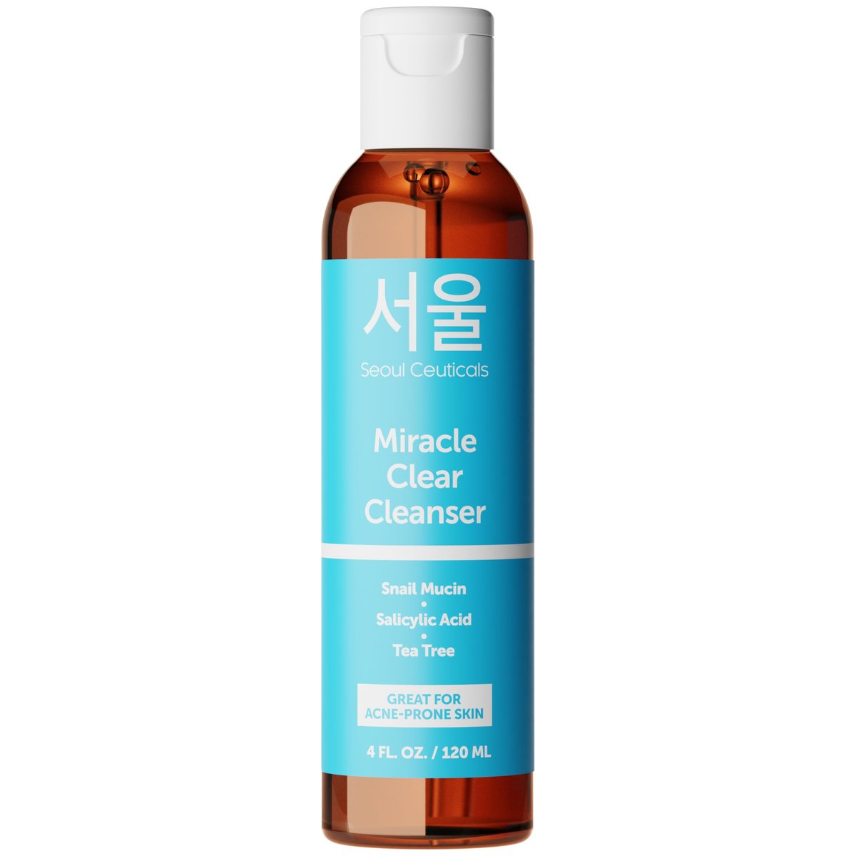 SeoulCeuticals Korean Acne Snail Cleanser Face Wash - Snail Mucin, Salicylic Acid & Tea Tree Acne Treatment for Sensitive Skin & K Beauty Glow 4oz Avelisse
