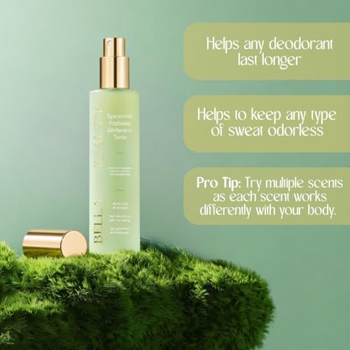 Bella Skin Beauty Deodorant Enhancer Probiotic Underarm Toner - Spearmint - Pre-Deodorant Spray for Longer-Lasting Odor Protection Avelisse