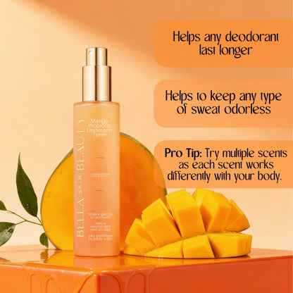 Bella Skin Beauty Deodorant Enhancer® Probiotic Underarm Toner - Mango - Pre-Deodorant Spray for Longer-Lasting Odor Control Avelisse