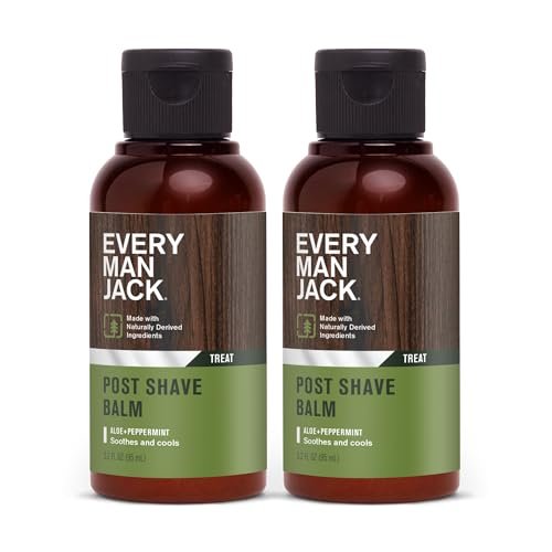 Every Man Jack Men's Post Shave Balm - Calms Irritation, Cools Skin, Hydrates, Absorbs Fast - Made with Naturally Derived Ingredients like Coconut Oil, Aloe Vera, Natural Menthol - 3.2oz - 2 Pack Avelisse