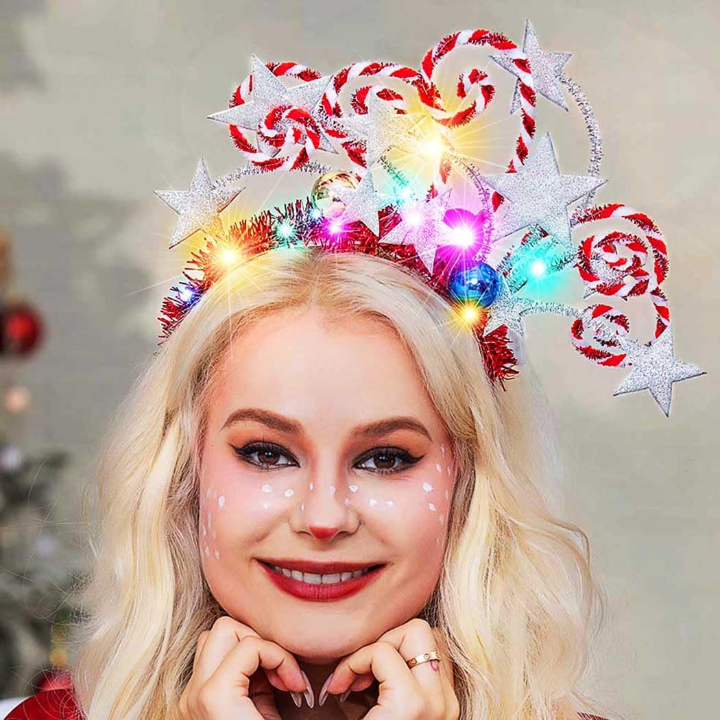 Kilshye Light Up Star Christmas Headband - Red LED Candy Cane Hairband for Women & Girls - görsel 5