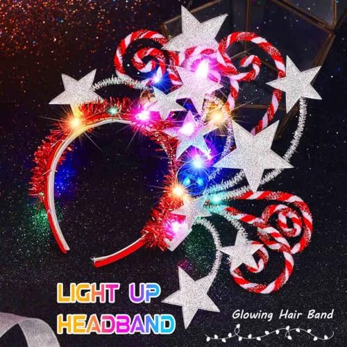 Kilshye Light Up Star Christmas Headband - Red LED Candy Cane Hairband for Women & Girls - görsel 12